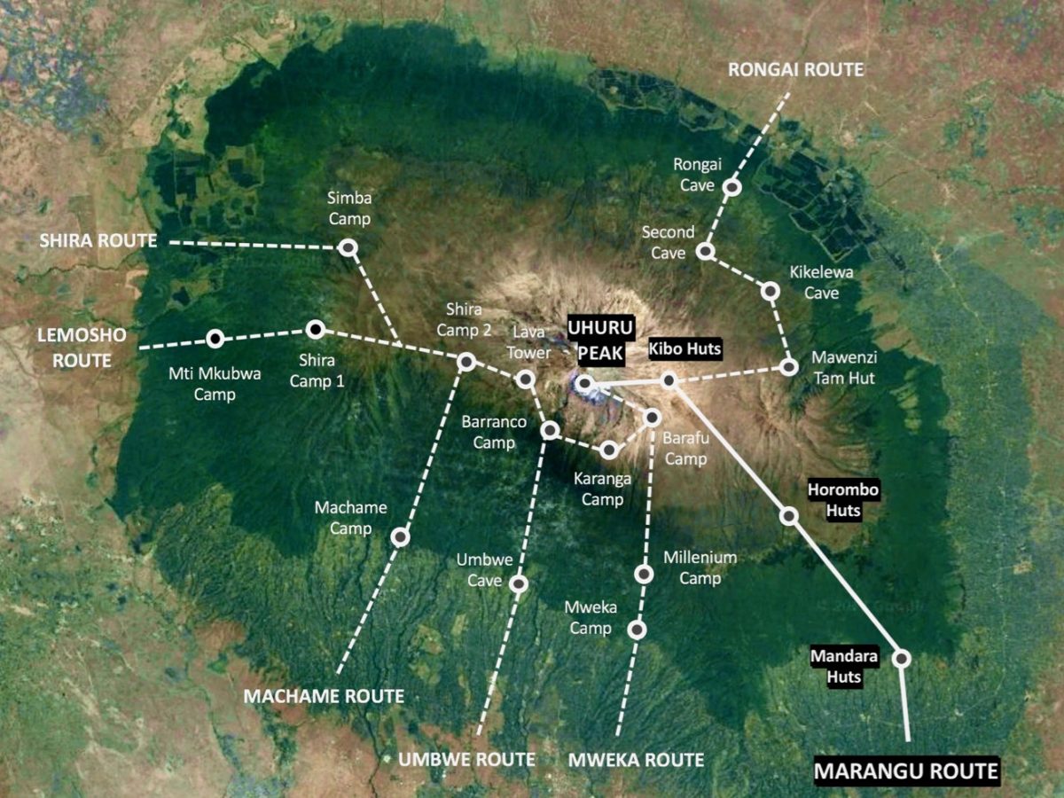 Map of the Marangu Route on Kilimanjaro